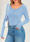 PRETTYGARDEN Women's Summer Long Sleeve Henley T Shirts Ribbed Knit Button Slim Fitted Basic Casual Going Out Fall Tops