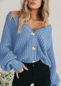 PRETTYGARDEN Women's Chunky Knit Open Front Sweater Long Sleeve Button Loose Short Cardigan Outerwear Coats