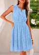 Sleeveless V Neck Eyelet Hollow Out Swing A Line Beach Vacation Dresses