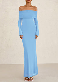 Off The Shoulder Bodycon Long Sleeve Mesh Maxi Dress