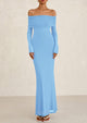 Off The Shoulder Bodycon Long Sleeve Mesh Maxi Dress