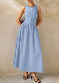 Casual Sleeveless Patchwork Knit Flowy Beach Maxi Dresses