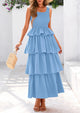 Sleeveless Scoop Neck Smocked A Line Tiered Beach Midi Dress