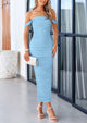 Off The Shoulder Ruched Bodycon Sleeveless Split Maxi Dresses