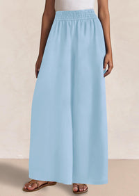 Casual Elastic Waist Loose Flowy Palazzo Pants Trousers with Pockets