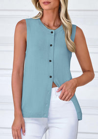 Sleeveless Button Down Business Casual Knit Tank Tops