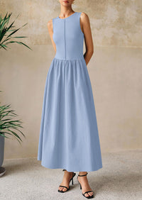 Casual Sleeveless Patchwork Knit Flowy Beach Maxi Dresses