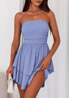 PRETTYGARDEN Women's Summer Strapless Tube Mini Dress Off Shoulder Smocked Ruffle A Line Flowy Short Party Club Dresses