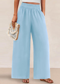 Casual Elastic Waist Loose Flowy Palazzo Pants Trousers with Pockets