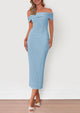 Off The Shoulder Elegant Ribbed Knit Bodycon Wedding Guest Sweater Midi Dresses