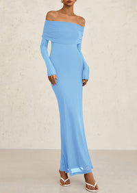 Off The Shoulder Bodycon Long Sleeve Mesh Maxi Dress