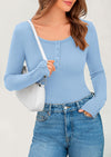 PRETTYGARDEN Women's Summer Long Sleeve Henley T Shirts Ribbed Knit Button Slim Fitted Basic Casual Going Out Fall Tops