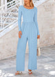 Solid Color Casual Long Sleeve Wide Leg Pants Jumpsuits