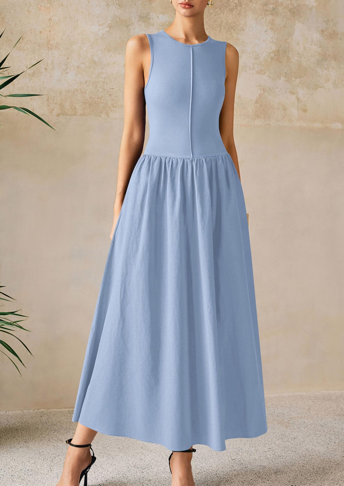 Casual Sleeveless Patchwork Knit Flowy Beach Maxi Dresses