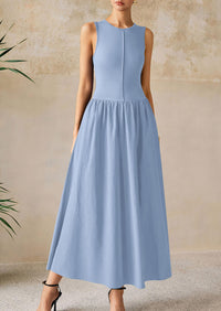 Casual Sleeveless Patchwork Knit Flowy Beach Maxi Dresses