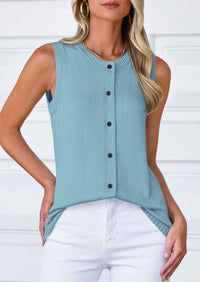 Sleeveless Button Down Business Casual Knit Tank Tops