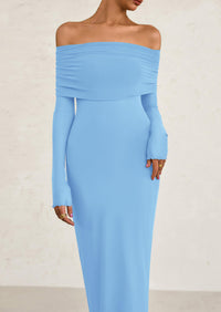 Off The Shoulder Bodycon Long Sleeve Mesh Maxi Dress