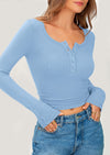 PRETTYGARDEN Women's Summer Long Sleeve Henley T Shirts Ribbed Knit Button Slim Fitted Basic Casual Going Out Fall Tops
