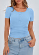 Short Sleeve Ribbed Knit Henley Button Up Slim Fit Basic Casual T-shirts