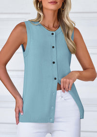 Sleeveless Button Down Business Casual Knit Tank Tops