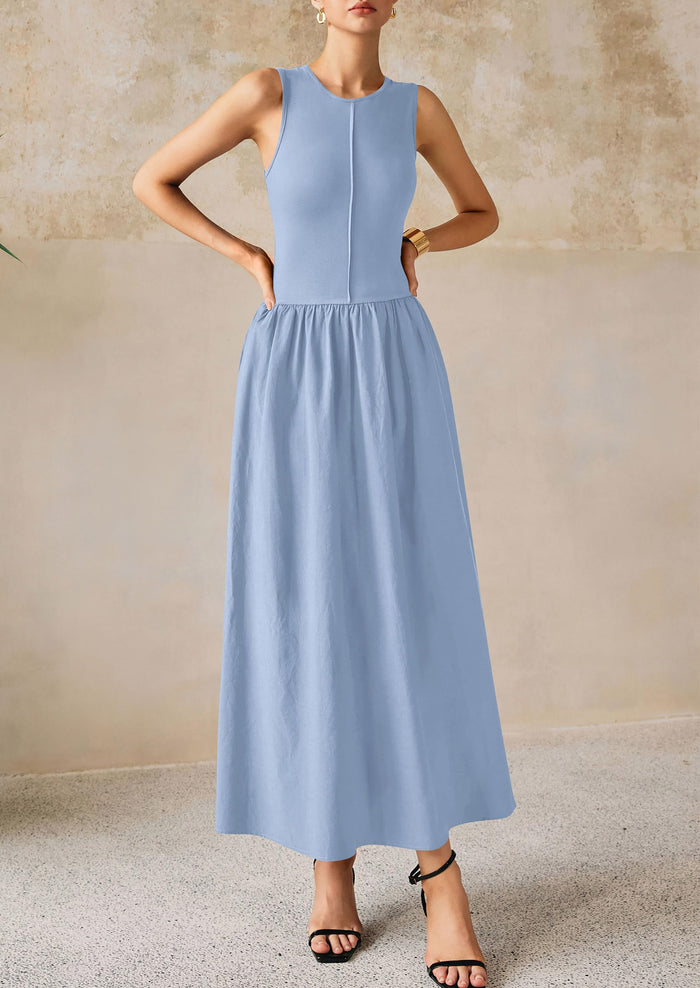 Casual Sleeveless Patchwork Knit Flowy Beach Maxi Dresses