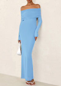 Off The Shoulder Bodycon Long Sleeve Mesh Maxi Dress