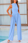 PRETTYGARDEN Womens Summer Jumpsuits Dressy Casual One Piece Outfits Sleeveless Mock Neck Wide Leg Pants Rompers with Pockets