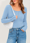 PRETTYGARDEN Women's Summer Long Sleeve Henley T Shirts Ribbed Knit Button Slim Fitted Basic Casual Going Out Fall Tops