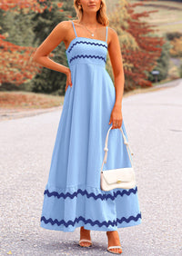 Casual Sleeveless Spaghetti Strap Ruffle Beach Flowy Maxi Dress