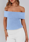 PRETTYGARDEN Women's Summer Off Shoulder Sweater Tops Ribbed Knit Short Sleeve Trendy Going Out Date Night Blouse