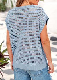 Crochet Cap Sleeve Crew Neck Beach Pullover Cover Ups Shirts