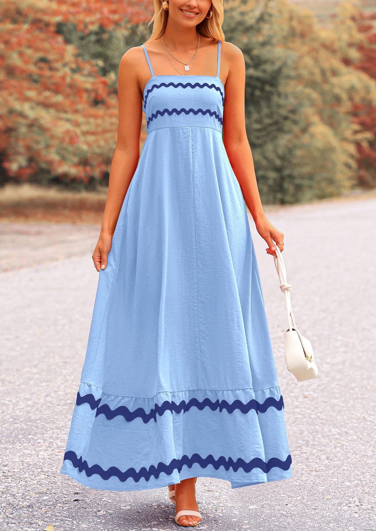 Casual Sleeveless Spaghetti Strap Ruffle Beach Flowy Maxi Dress