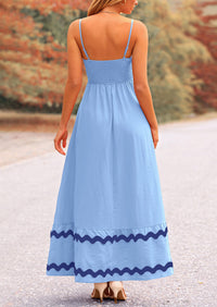 Casual Sleeveless Spaghetti Strap Ruffle Beach Flowy Maxi Dress