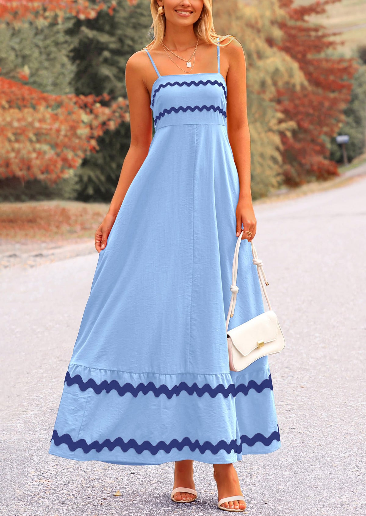 Casual Sleeveless Spaghetti Strap Ruffle Beach Flowy Maxi Dress