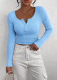 Long Sleeve Henley Button Down Ribbed Knit Slim Fit Casual T-shirts