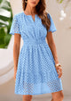 V Neck Short Sleeve A Line Hollow Out Lace Ruffle Casual Beach Party Mini Dresses