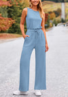 PRETTYGARDEN Jumpsuits Casual Outfits Sleeveless Wide Leg Long Pants Rompers
