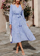 Long Sleeve V Neck Ruffle Belted Boho Dresses