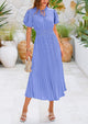Swiss Dot Pleated A Line Casual Flowy Party Midi Dress