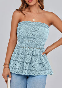 Boho Strapless Off Shoulder Eyelet Smocked Peplum Going Out Tube Tops
