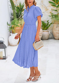 Swiss Dot Pleated A Line Casual Flowy Party Midi Dress