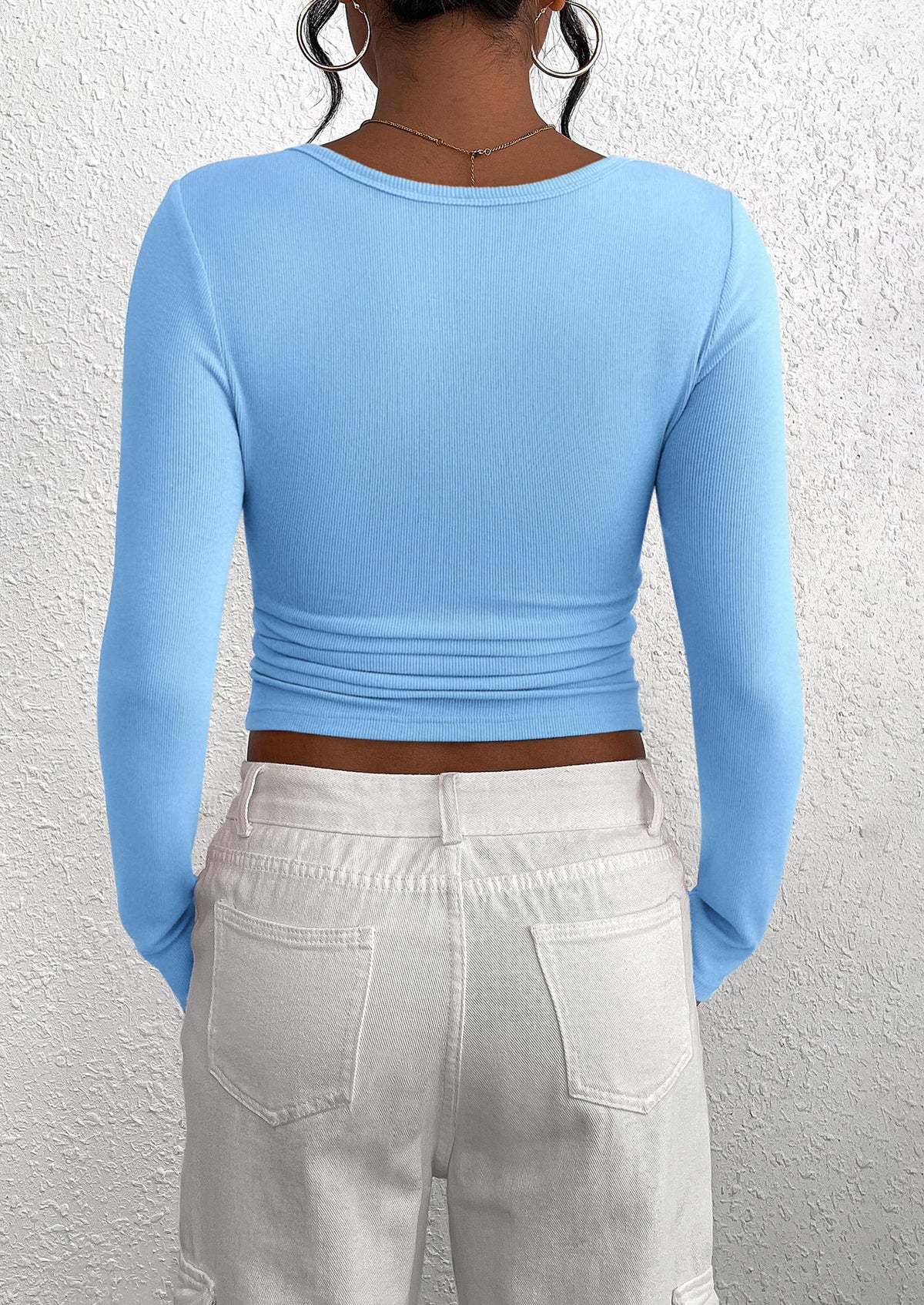 Long Sleeve Henley Button Down Ribbed Knit Slim Fit Casual T-shirts