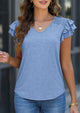 Casual Ruffle Short Sleeve V Neck T-shirts