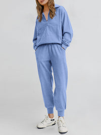 Two piece long sleeved half zip pullover sweatshirt, sports pants, casual set