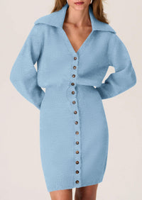 Long Sleeve V Neck Button Down Knit Pullover Sweater Dresses