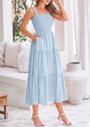 Prettygarden Women Summer Smocked Ruffle Sleeveless Beach Midi Dress