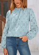 Casual Embroidered Long Puff Sleeve Ruffle Eyelet Lace Blouses