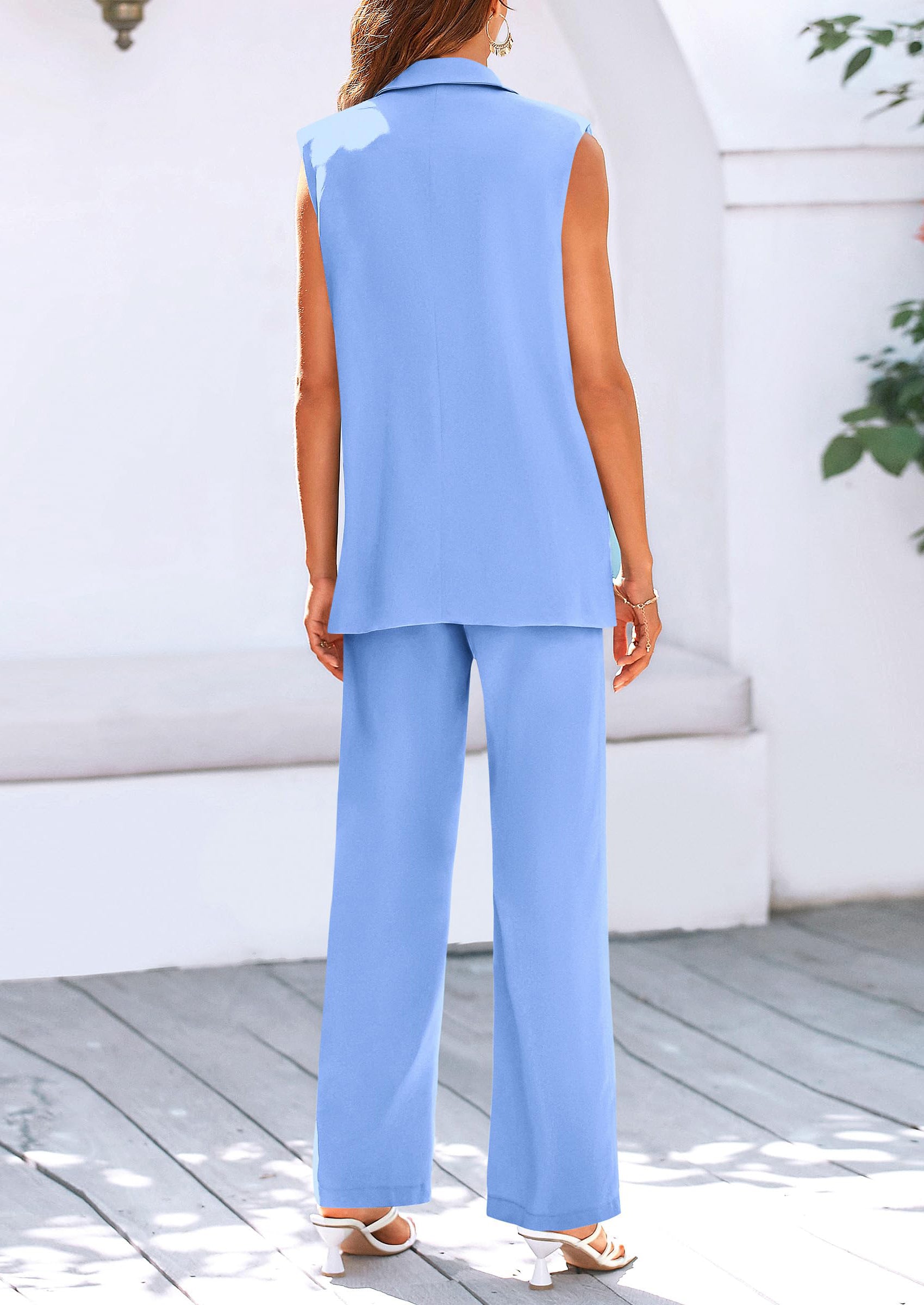 PRETTYGARDEN 2 Piece Outfits Sleeveless Suit Vest and Wide Leg Pants Business Casual Blazer Sets
