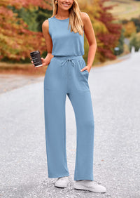 Summer One Piece Outfits Sleeveless Wide Leg Long Pants Jumpsuits