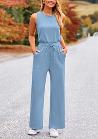 Summer One Piece Outfits Sleeveless Wide Leg Long Pants Jumpsuits
